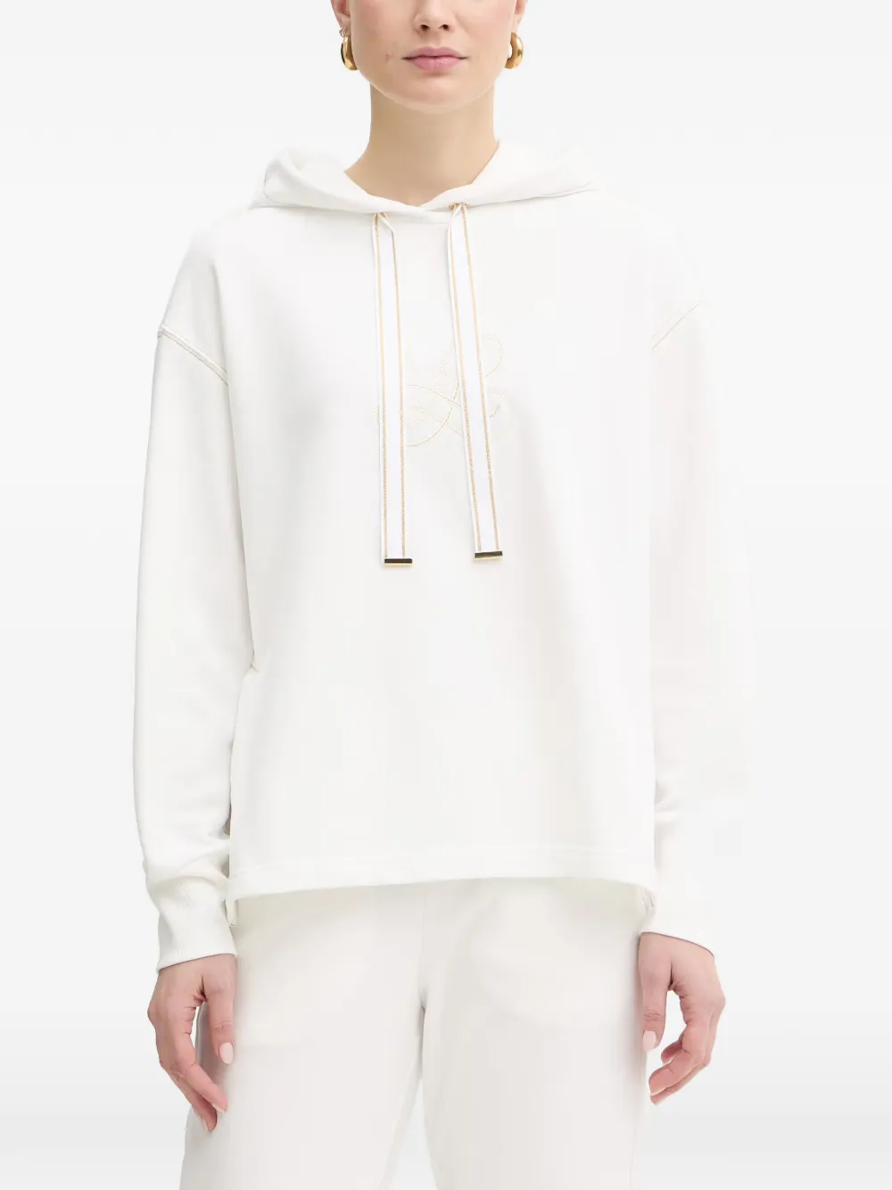 LUISA SPAGNOLI drawstring embroidered hoodie - White