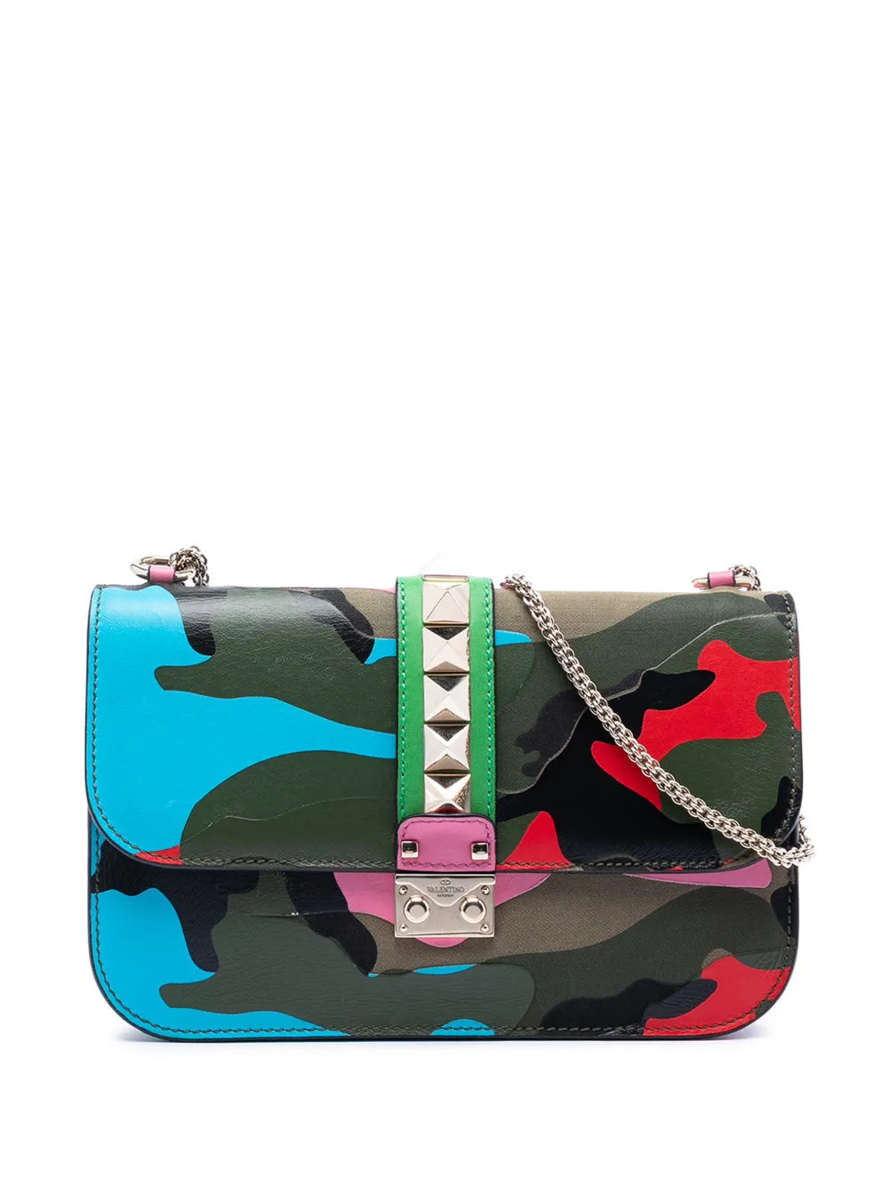 Valentino Garavani Pre-Owned 2010-2025 Medium Nappa and Canvas Camouflage Rockstud Glam Lock crossbody bag - Verde