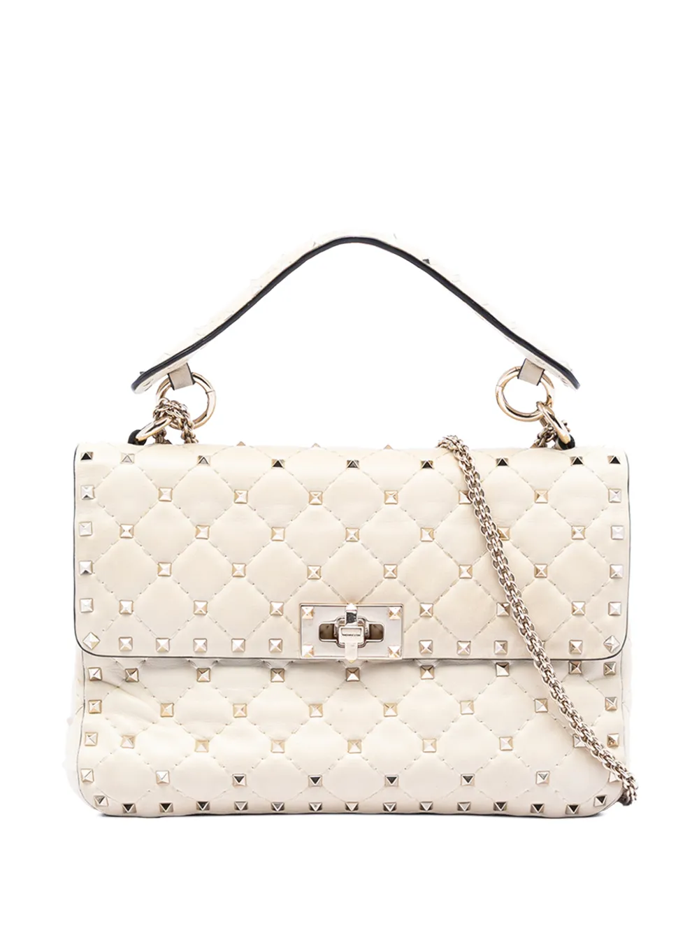 Valentino Garavani Pre-Owned 2000-2017 Medium Lambskin Rockstud Spike satchel - Bianco
