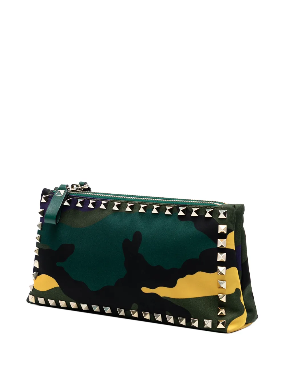  Valentino Garavani Pre-owned Pochette En Nylon à Motif Camouflage Et Ornements Rockstud Avec Double Fermeture Zippée (2000-2017) - Vert 