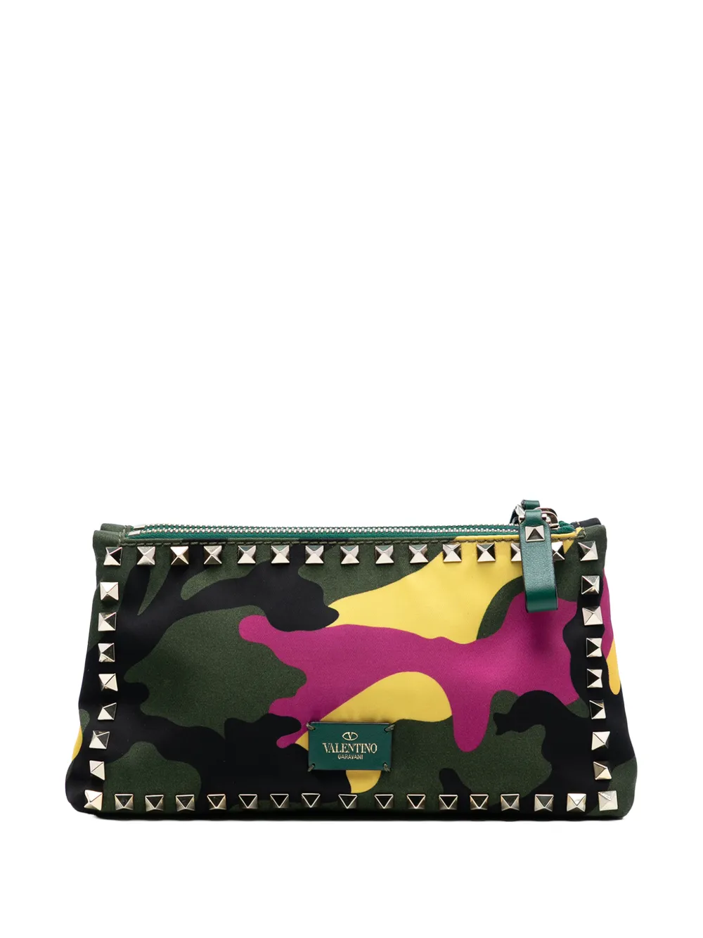 Valentino Garavani Pre-Owned 2000-2017 Nylon Rockstud Camouflage Double Zip clutch bag - Verde