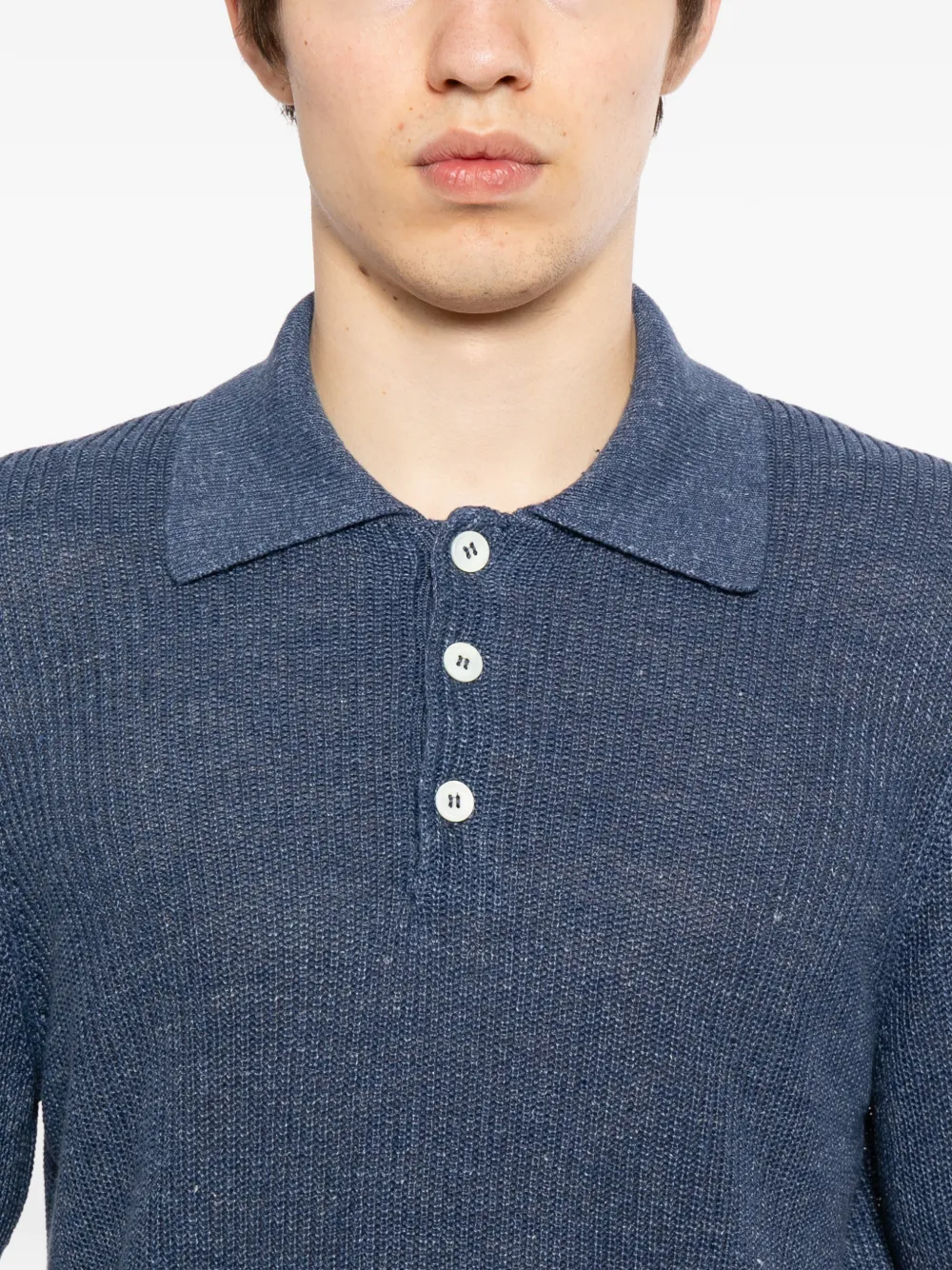 Brunello Cucinelli Ribgebreid poloshirt Blauw