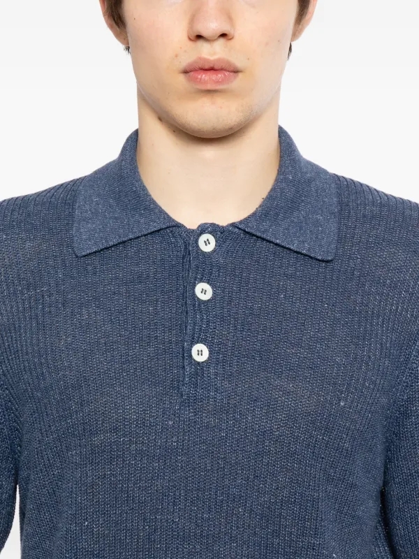 Brunello Cucinelli Half English Rib Knit Polo | Blue | FARFETCH