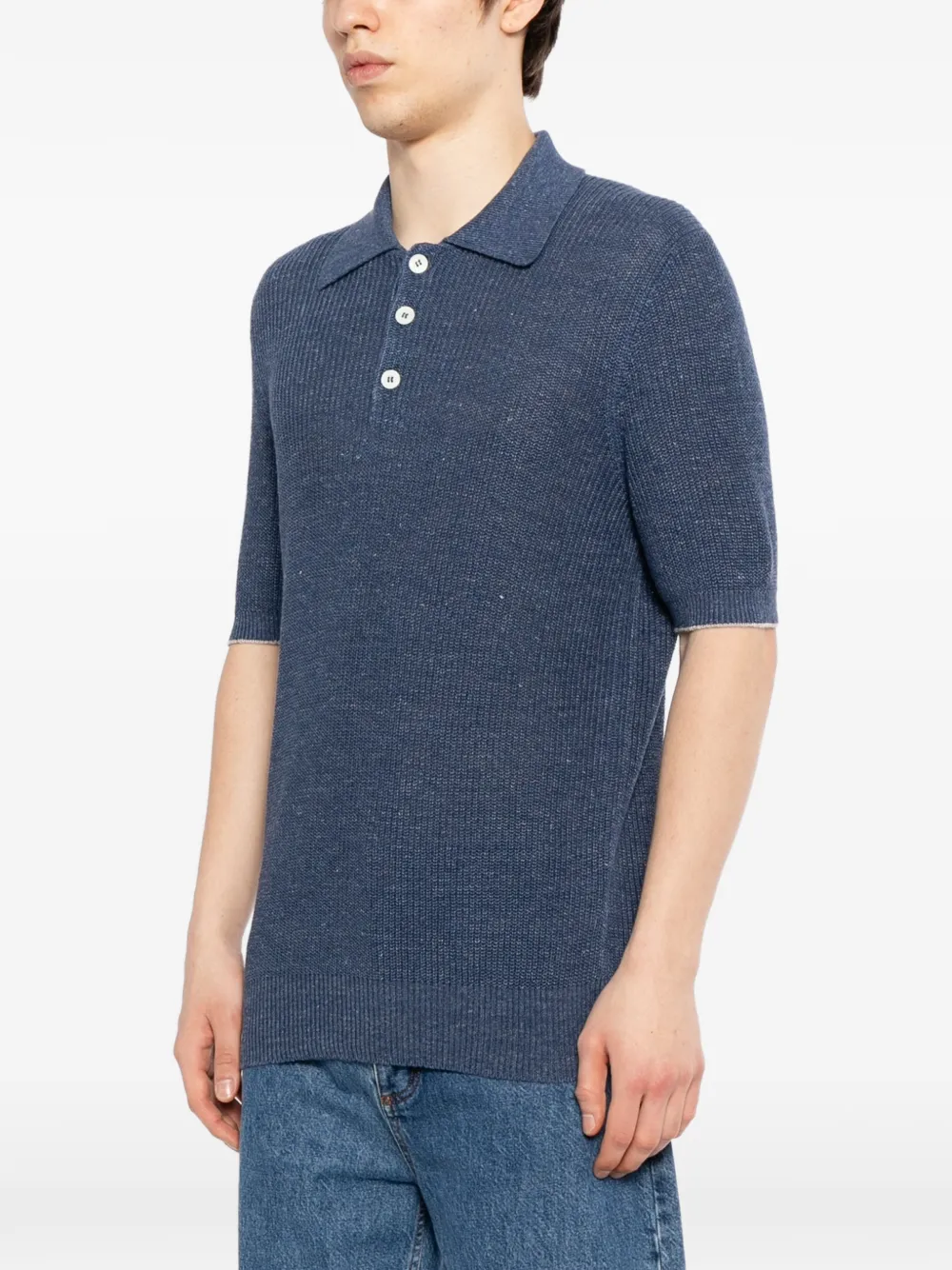 Brunello Cucinelli Ribgebreid poloshirt Blauw