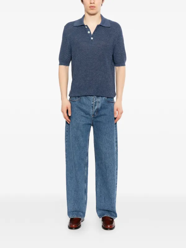Brunello Cucinelli Half English Rib Knit Polo | Blue | FARFETCH