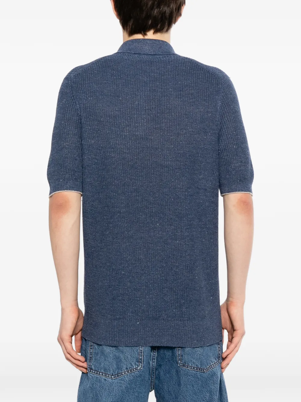 Brunello Cucinelli Ribgebreid poloshirt Blauw