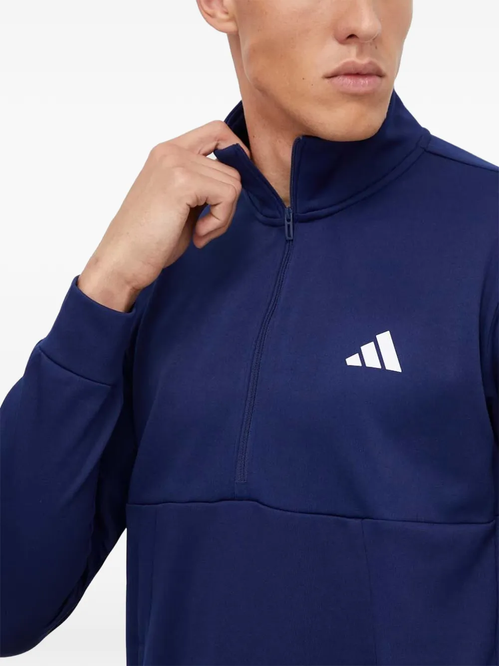 adidas Sweater met logoprint en halve rits Blauw