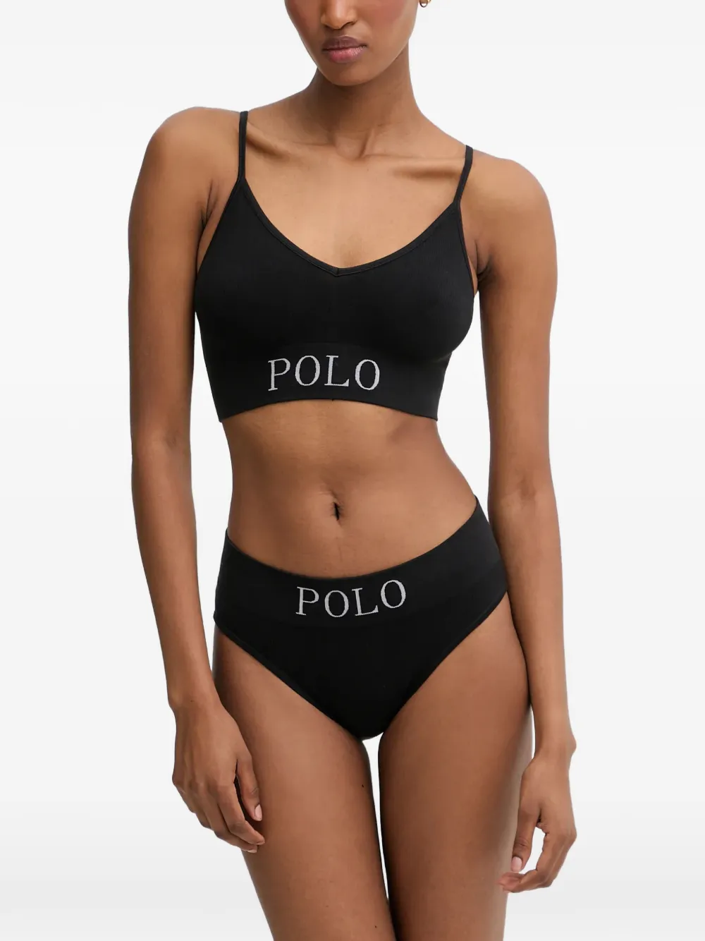 Polo Ralph Lauren Geribbelde bh met logoband Zwart