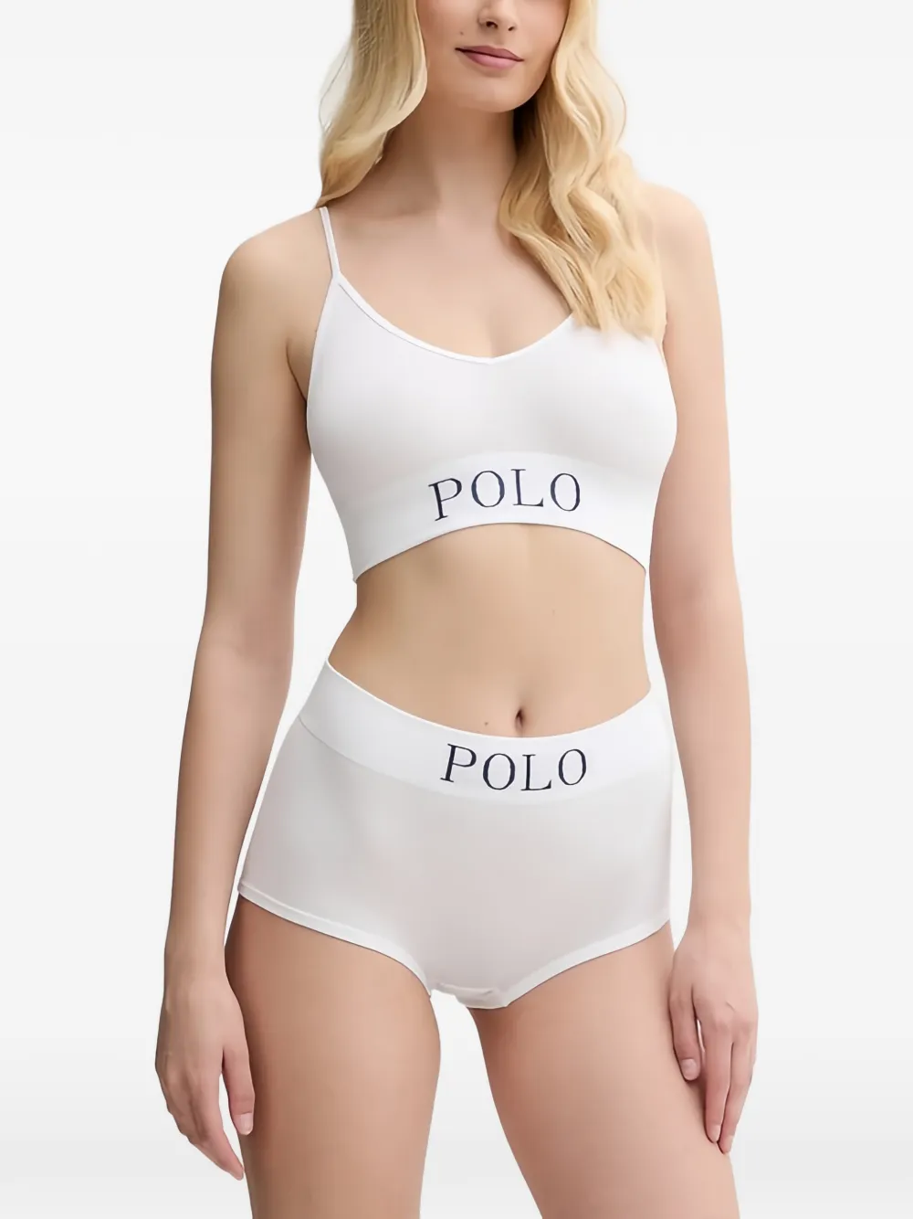 Polo Ralph Lauren logo-print ribbed-knit bra - Weiß