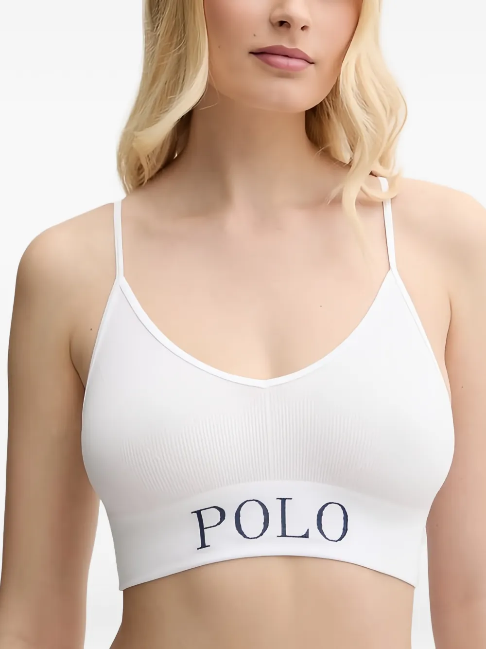 Polo Ralph Lauren Ribgebreide bh met logo-print Wit