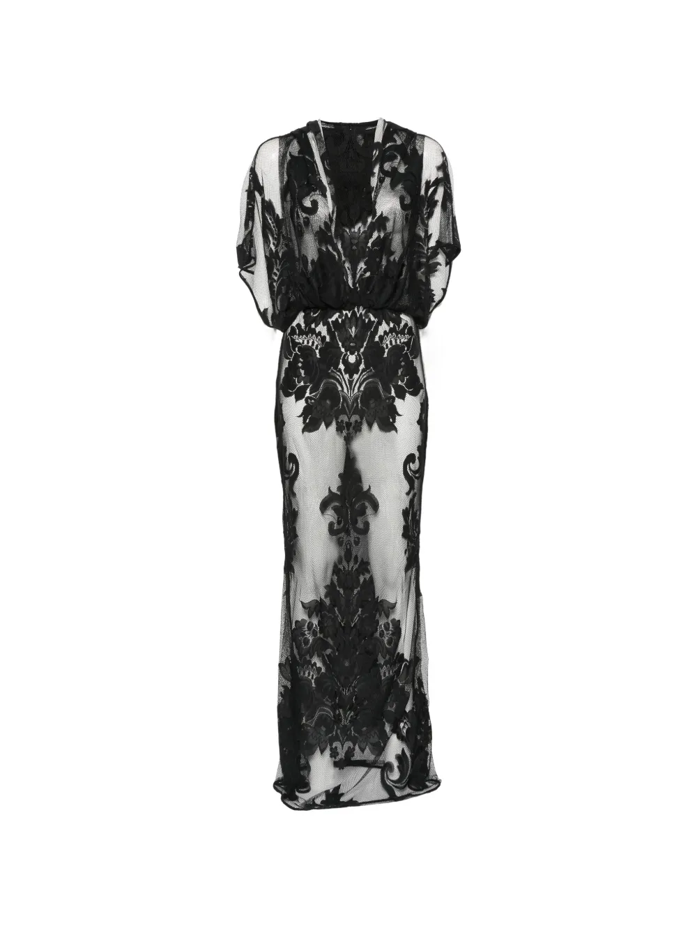 Norma Kamali lace-embroidered hooded maxi dresses - Nero