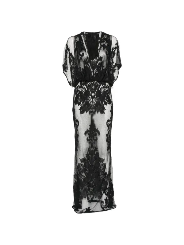 weslyn black satin lace high slit dress Leona Satin Lace-Up High Slit Midi Dress main image 0