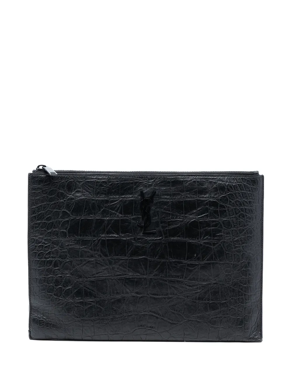 Saint Laurent Pre-Owned 2017 Croc Embossed Leather Monogram Document Holder clutch bag - Nero