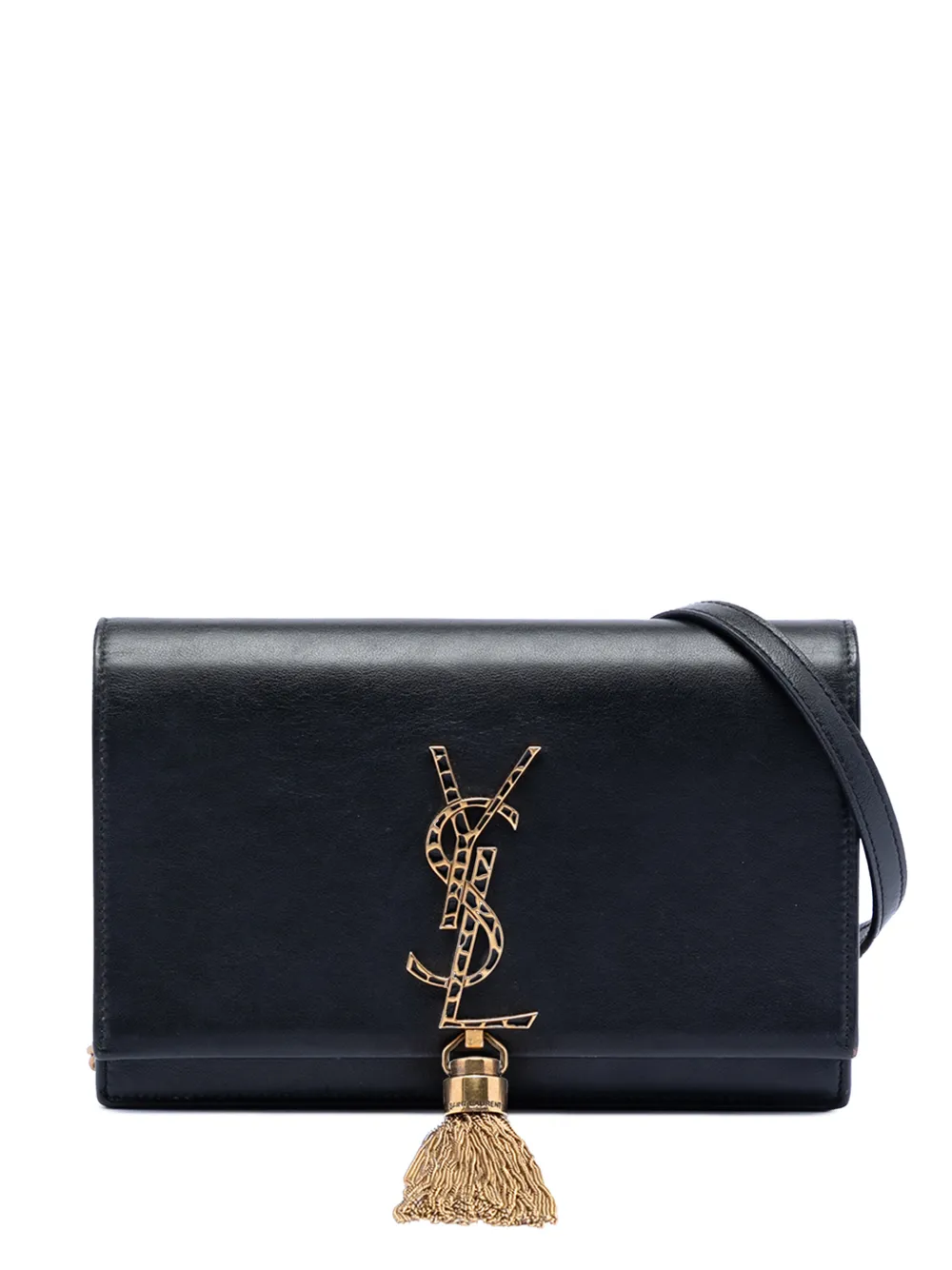 Saint Laurent Pre-Owned 2010-2026 Leather Enameled Monogram Kate Tassel Wallet on Chain crossbody bag - Nero