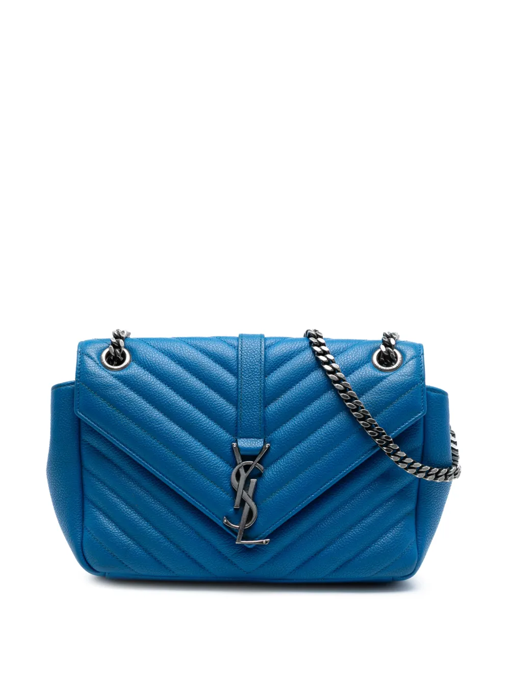 Saint Laurent Pre-Owned 2015 Medium Chevron Sheepskin Monogram College shoulder bag - Blu