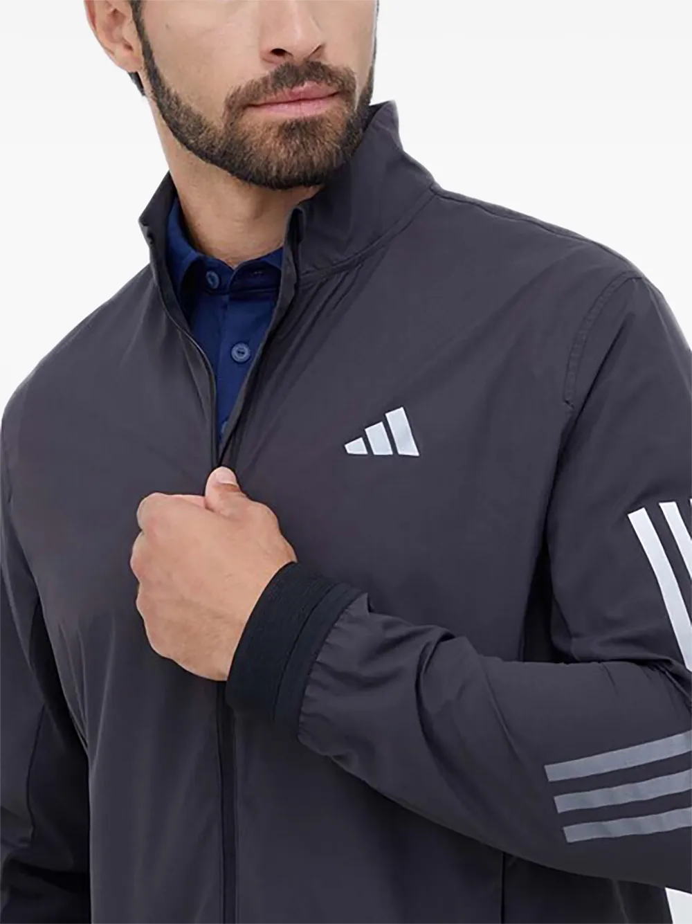 adidas Windjack met zijstreep en rits Zwart