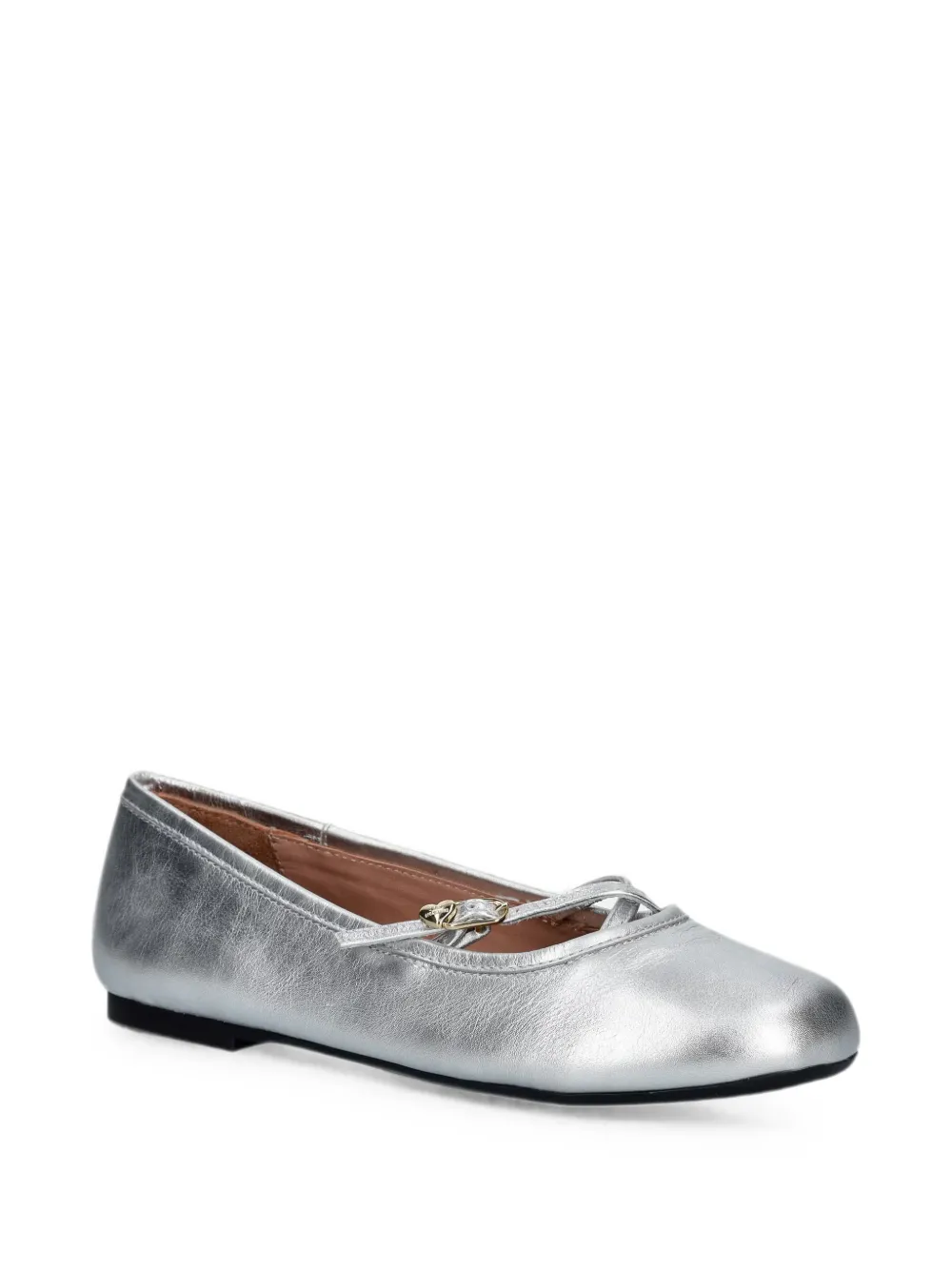 Love Moschino metallic-effect buckled ballet flats Grijs