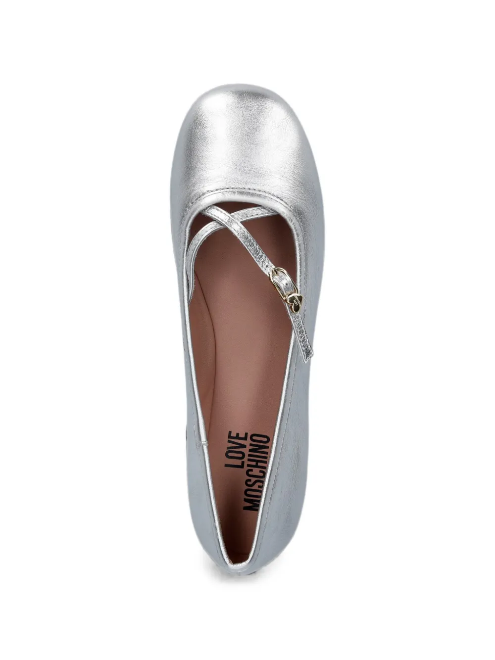 Love Moschino metallic-effect buckled ballet flats Grijs