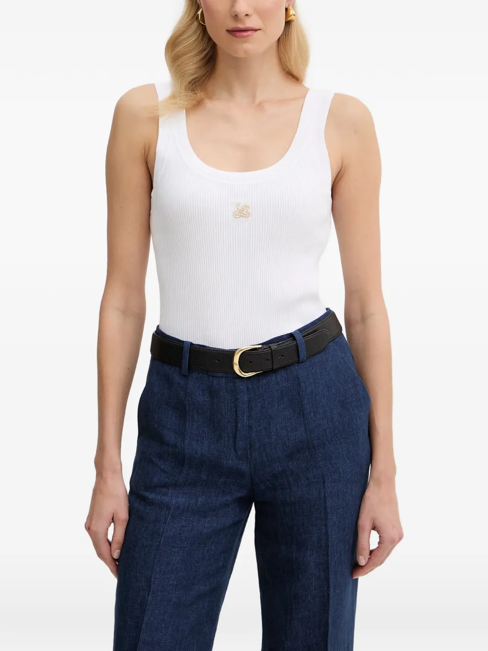 LUISA SPAGNOLI Cucirino ribbed logo-embroidered top - Bianco