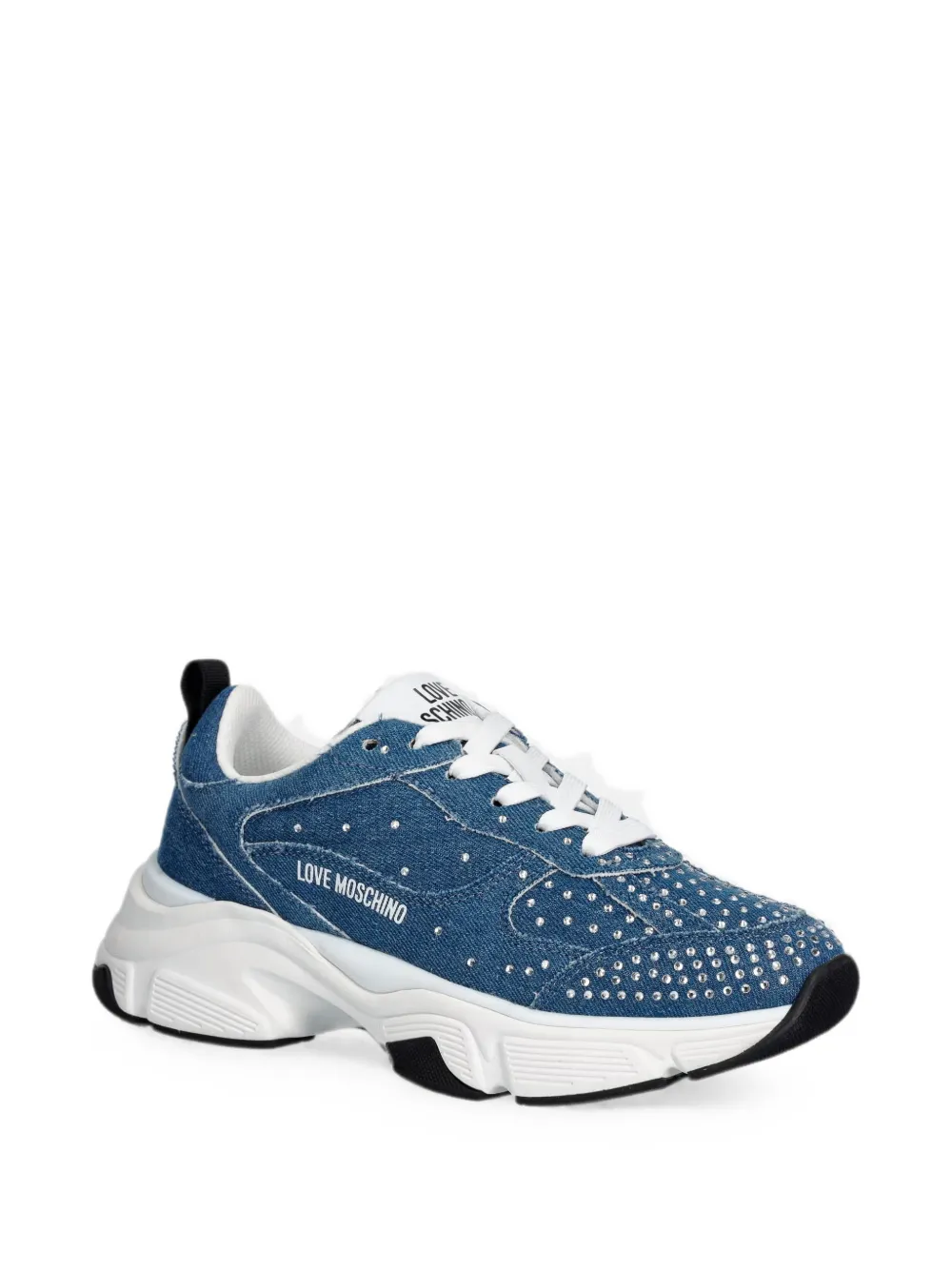 Love Moschino Denim sneakers met stras Blauw