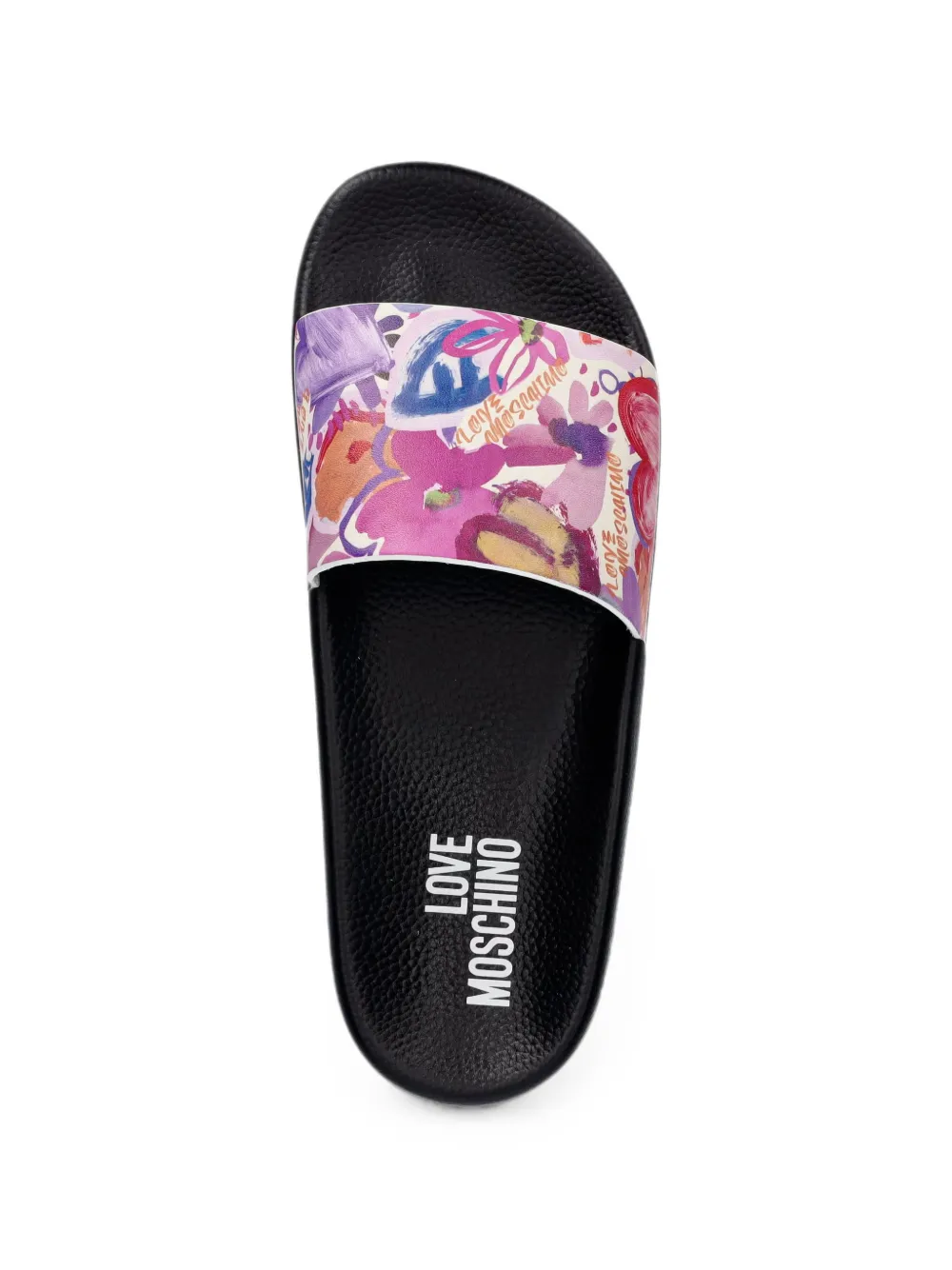 Love Moschino floral-print logo-print slides Zwart