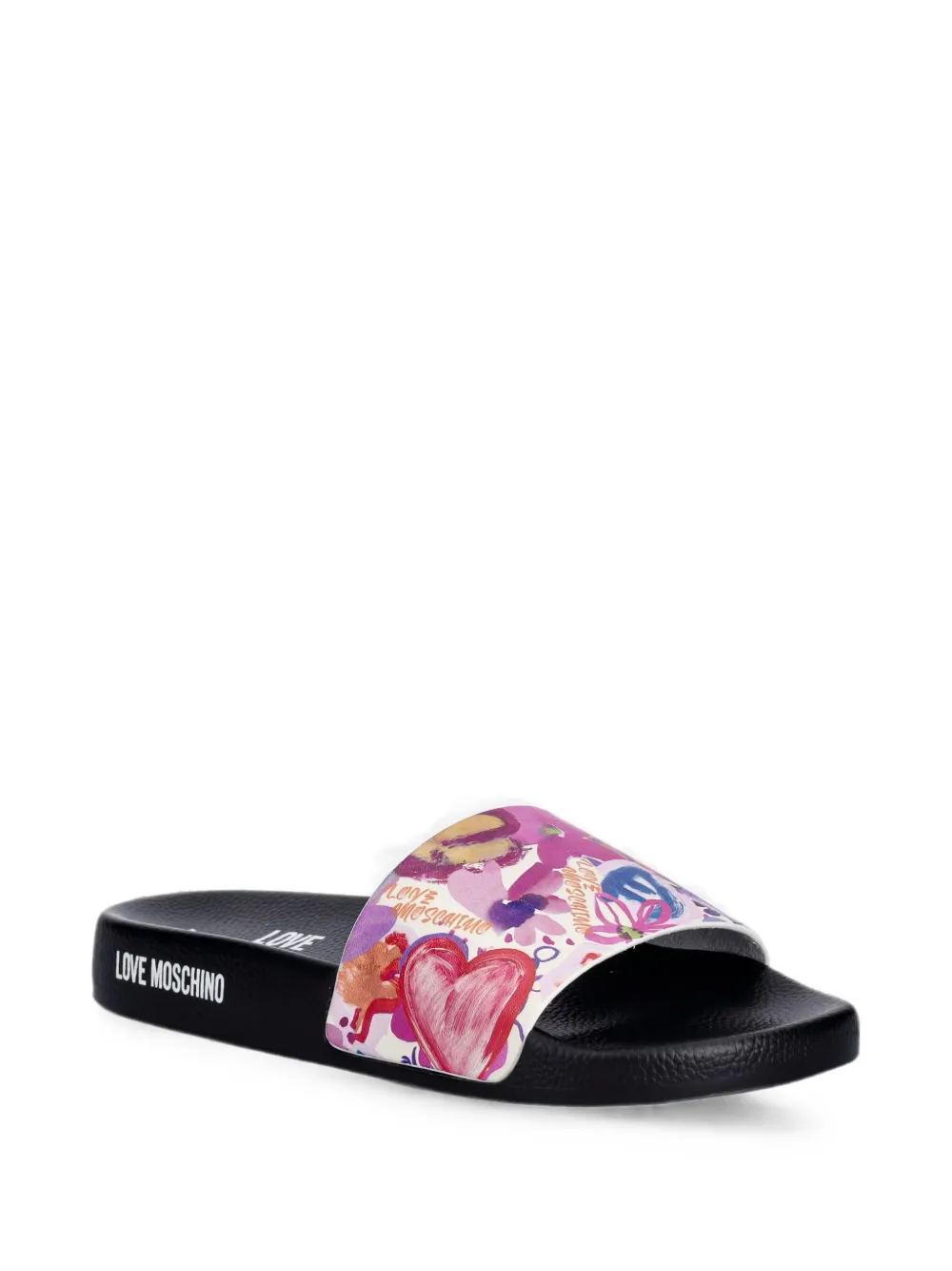 Love Moschino floral-print logo-print slides Zwart