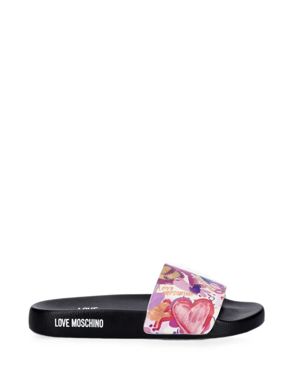 Love Moschino floral-print logo-print slides Zwart