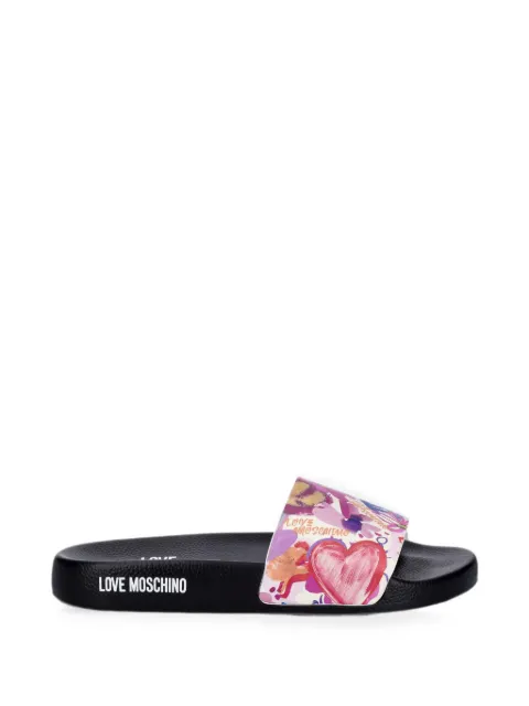 Love Moschino claquettes à fleurs et logo imprimé