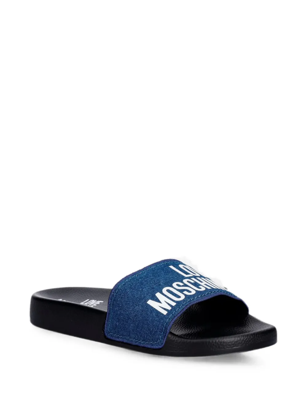 Love Moschino logo-print denim slides Blauw