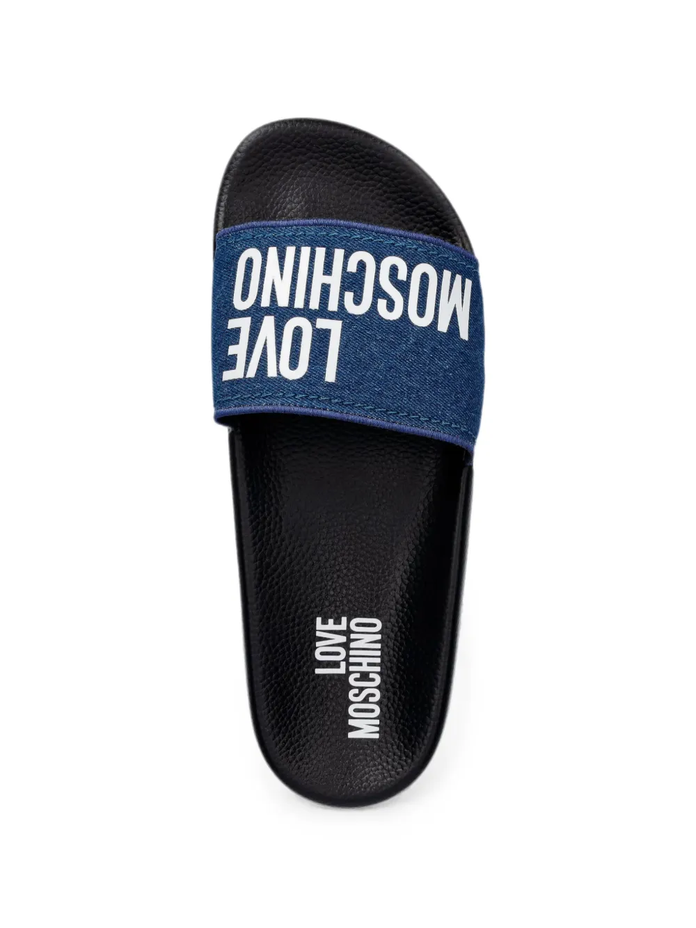 Love Moschino logo-print denim slides Blauw
