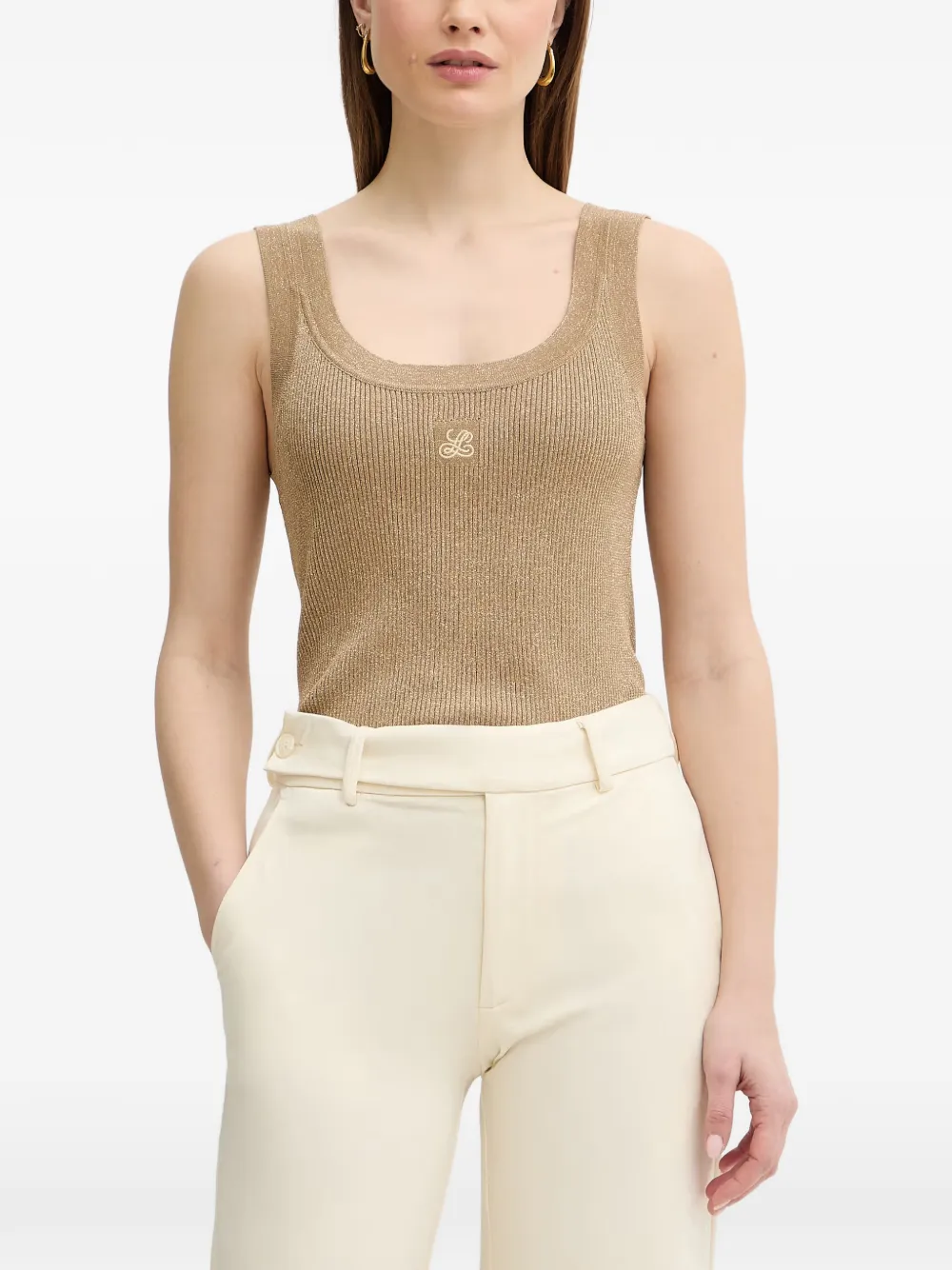 LUISA SPAGNOLI Zaida ribbed-knit logo-embroidered top - Toni neutri