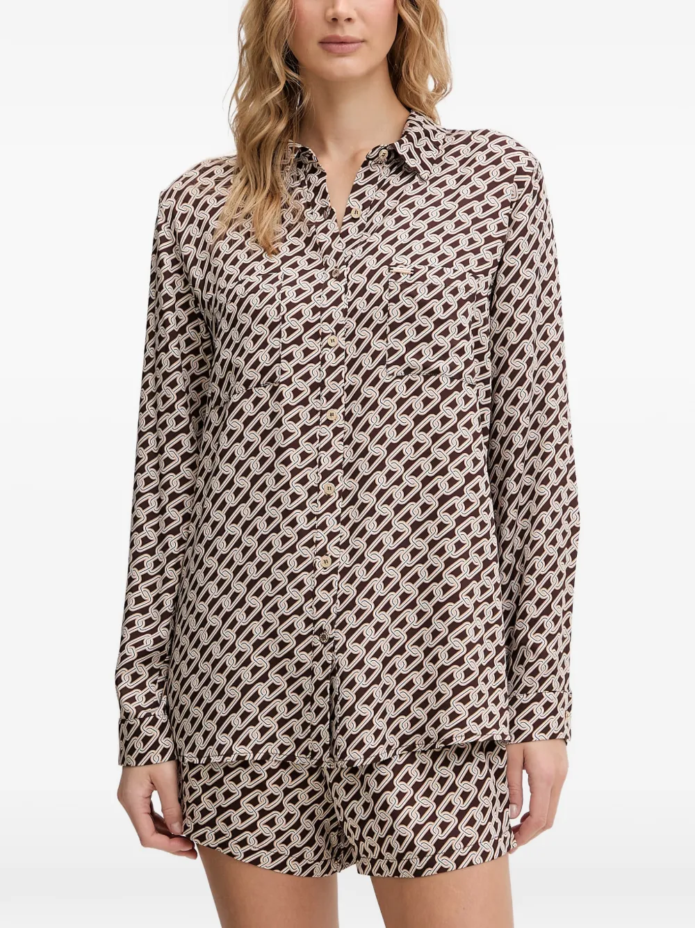 Melissa Odabash Millie chain-print button-up shirt - Braun