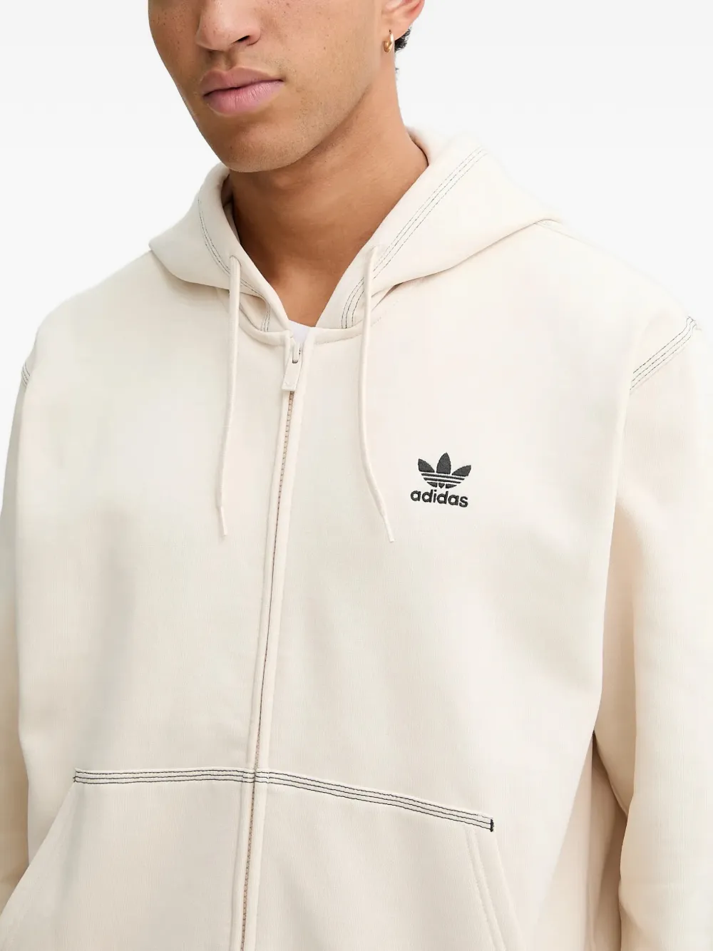 adidas contrast-stitch zip-up hoodie Beige