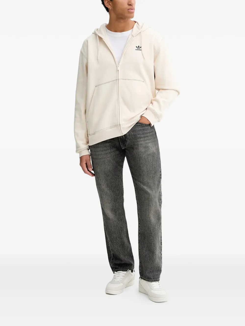 adidas contrast-stitch zip-up hoodie Beige