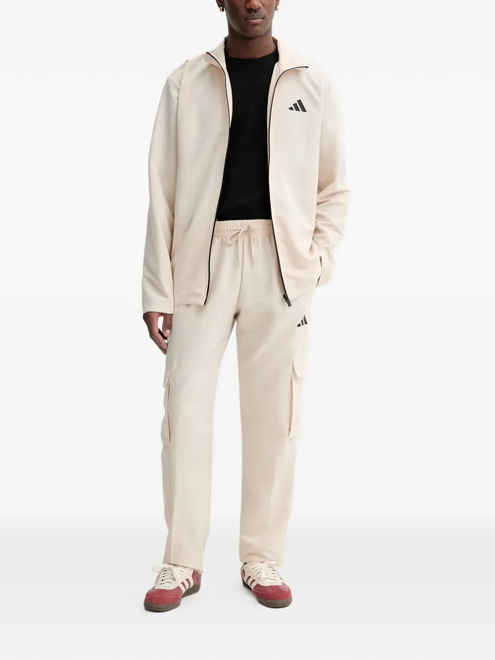 adidas logo-print zip-up tracksuit Beige