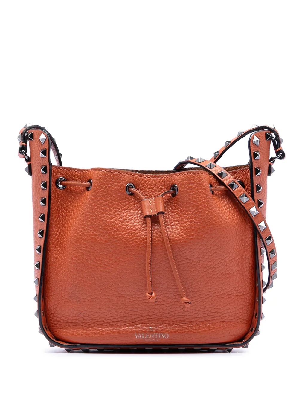Valentino Garavani Pre-Owned 2018-2026 Grained Calfskin Rockstud bucket bag - Marrone
