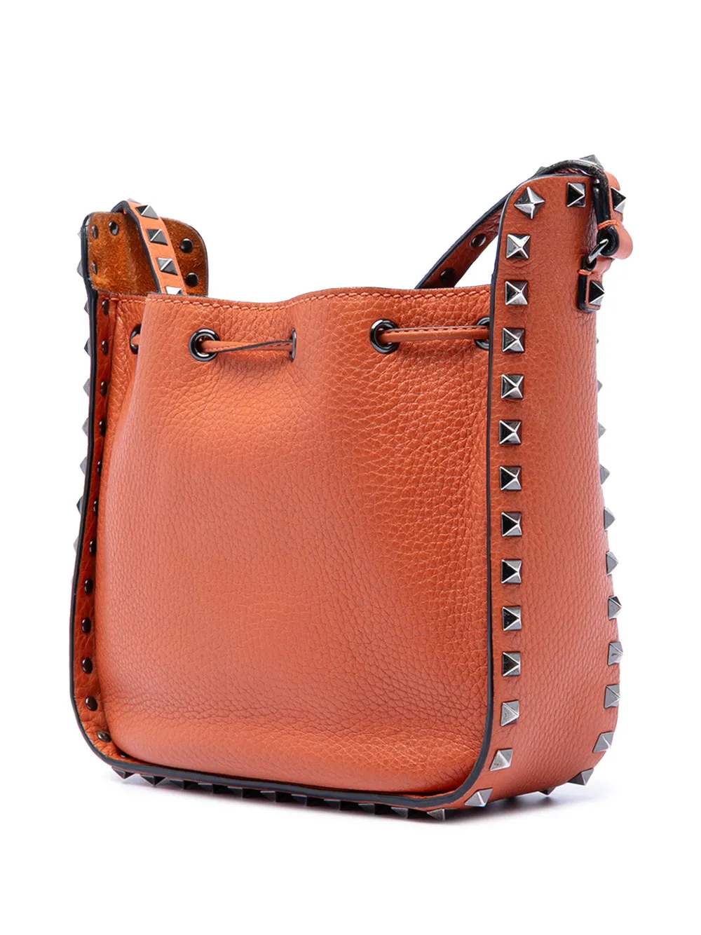  Valentino Garavani Pre-owned Sac Seau à Ornements Rockstud En Cuir De Veau Grainé (2018-2026) - Marron 