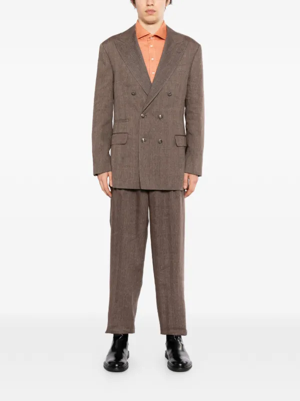 希少★ ブルネロクチネリ ダブルスーツ シルク ウィンドウペン 格子柄 ブラウン Brunello Cucinelli ダブルスーツ | ブラウン | FARFETCH JP