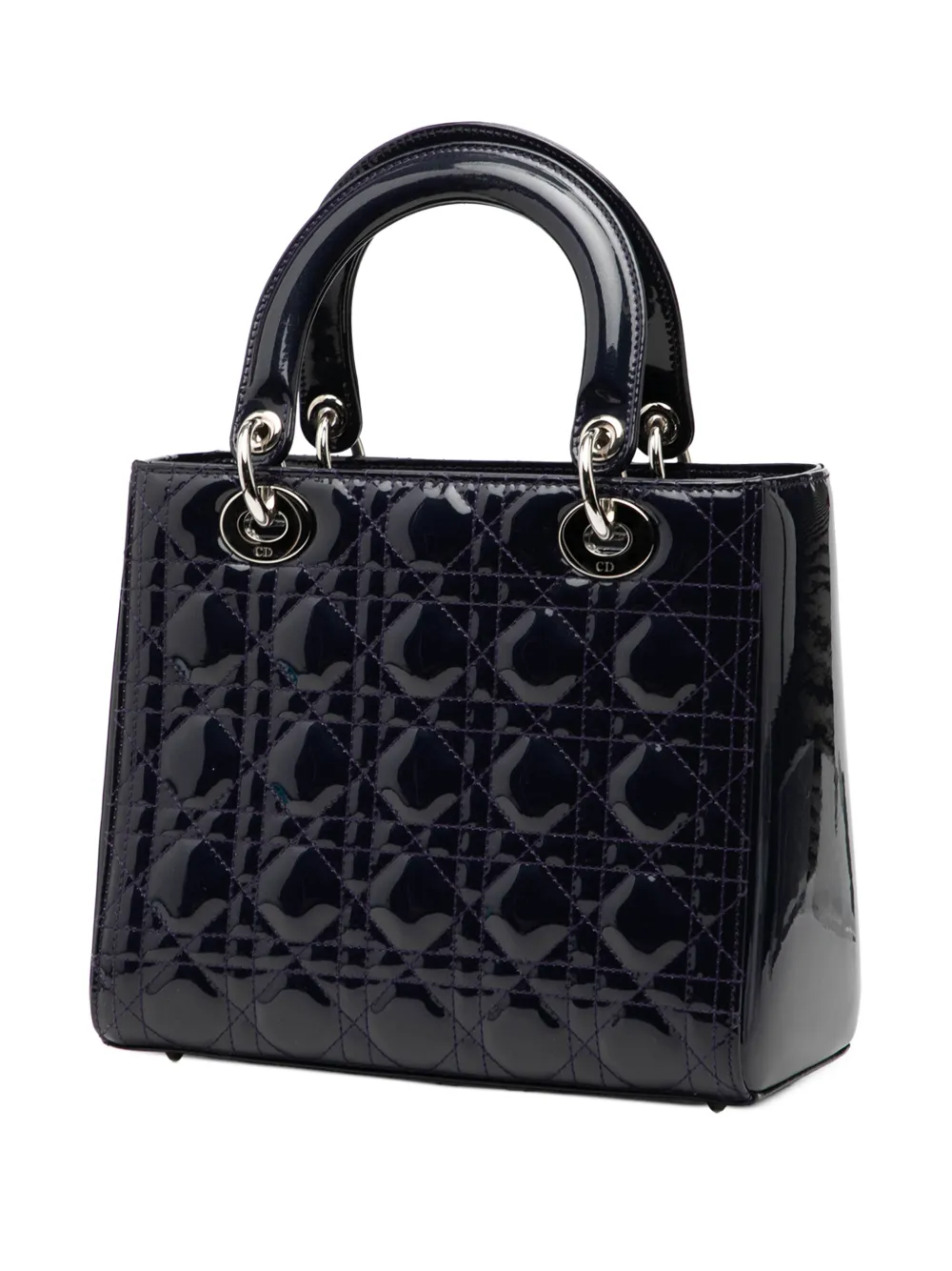 Dior Pre-owned 2016 Medium Patent Cannage Lady Dior Satchel in Blue, view 3
