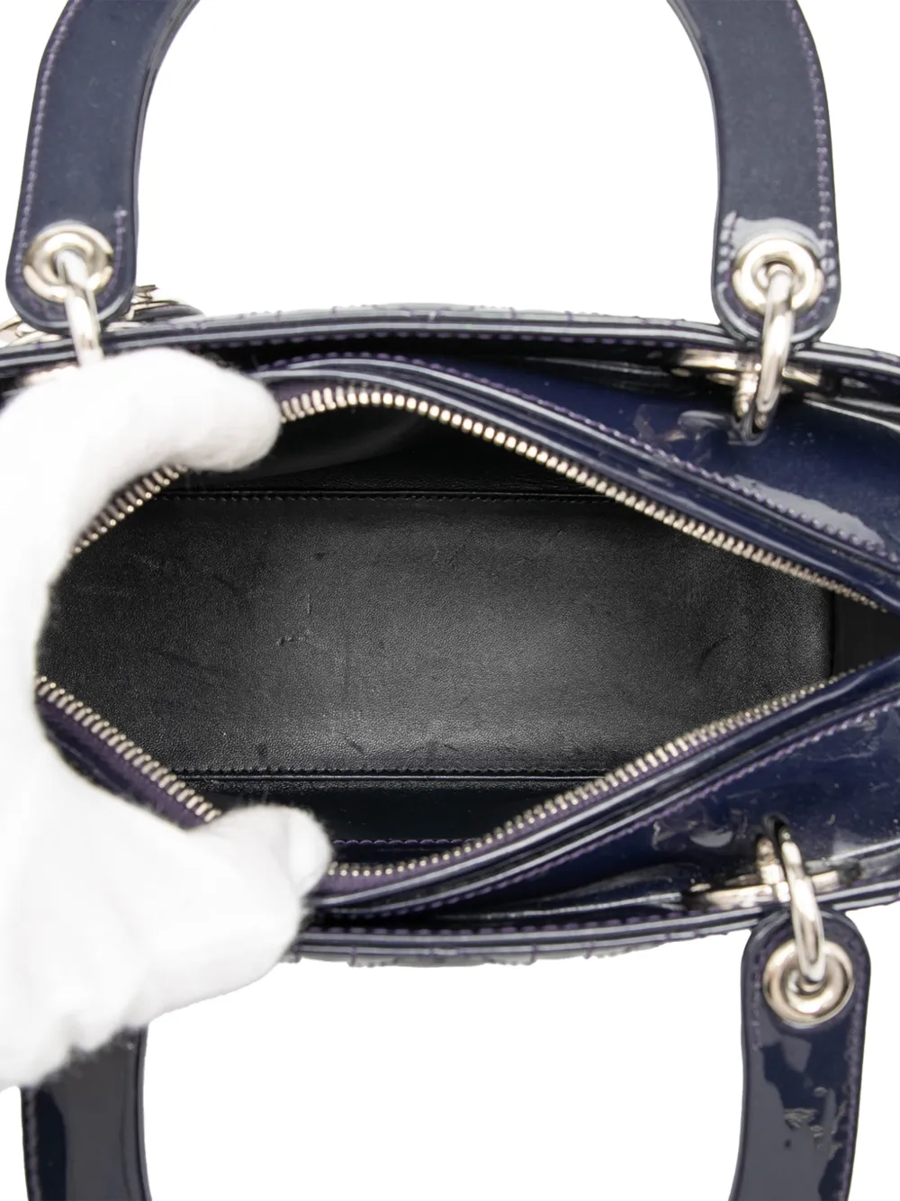 Dior Pre-owned 2016 Medium Patent Cannage Lady Dior Satchel in Blue, view 5
