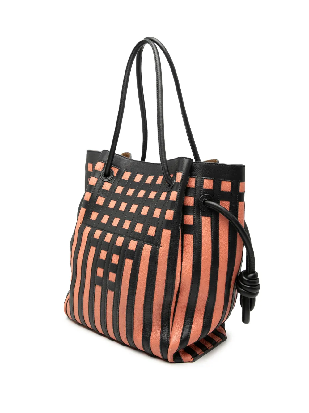  Loewe Pre-owned 2010-2025 Leather Grid Flamenco Knot Tote Bag - Black 