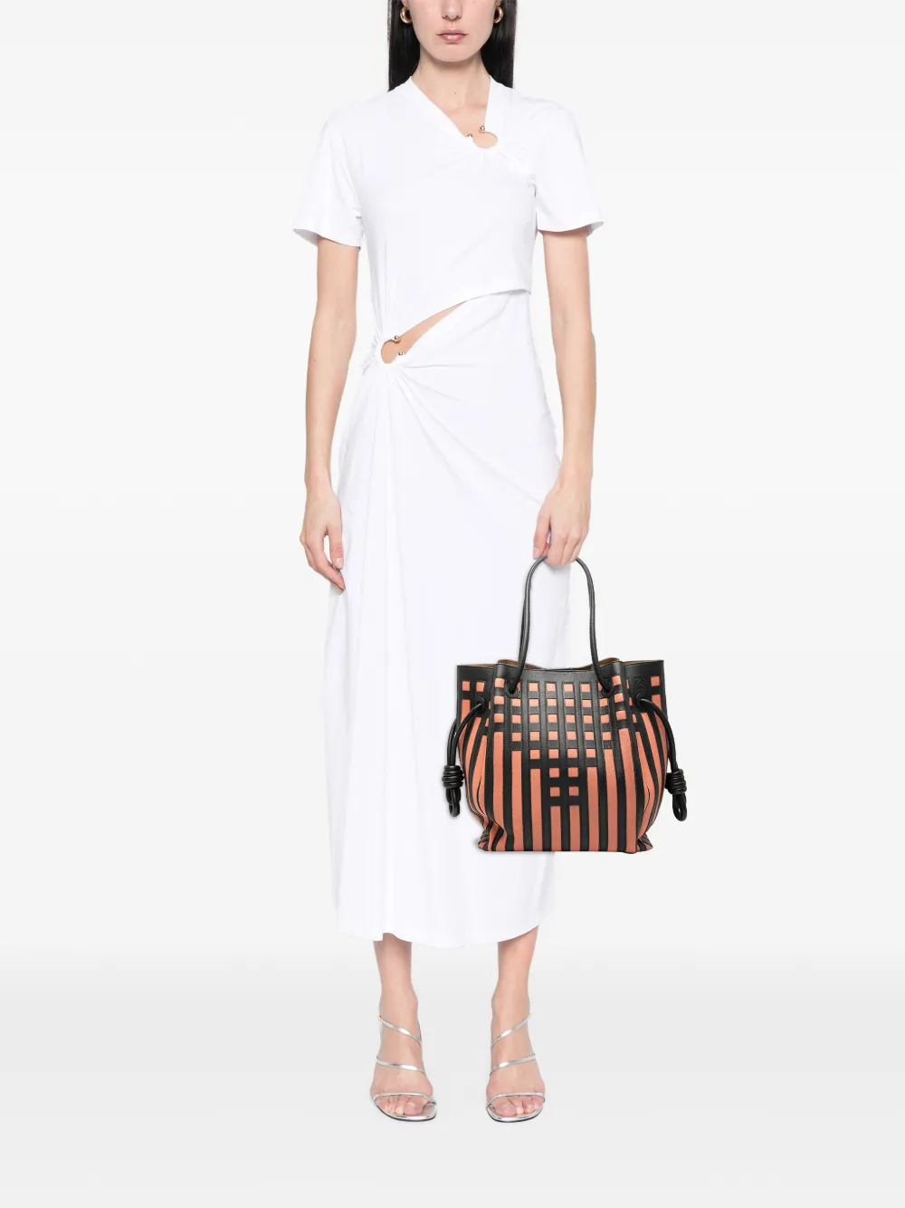  Loewe Pre-owned 2010-2025 Leather Grid Flamenco Knot Tote Bag - Black 
