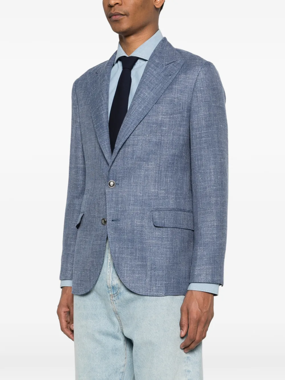 Brunello Cucinelli Blazer met enkele rij knopen Blauw
