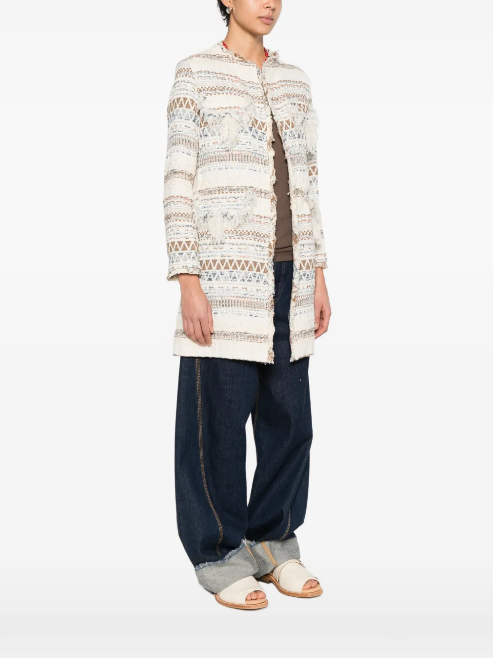  Bye Fringed Geometric Jacket - Neutrals 