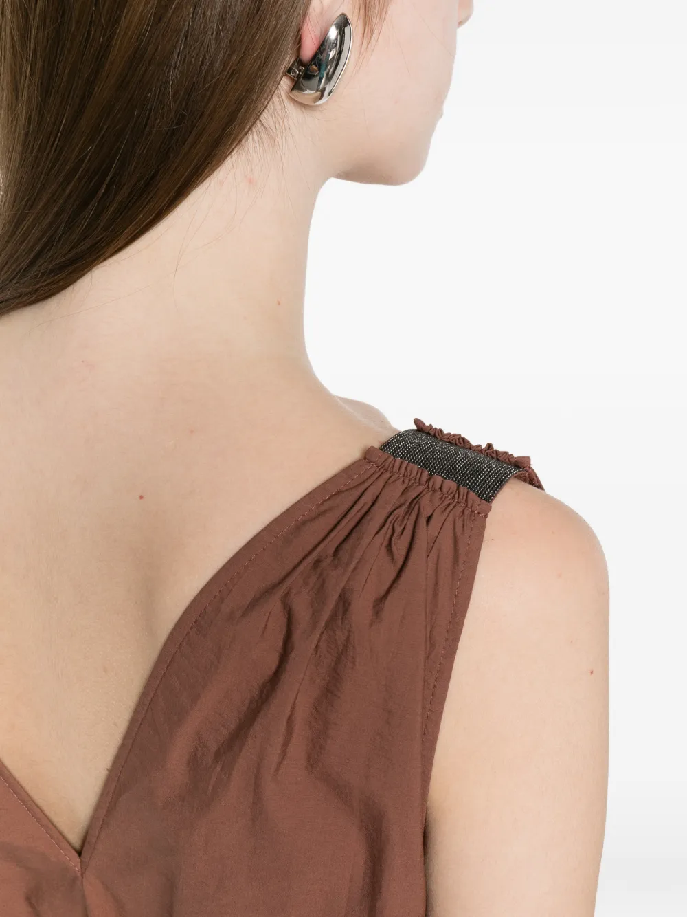 Brunello Cucinelli Jurk met kralen en V-hals Bruin