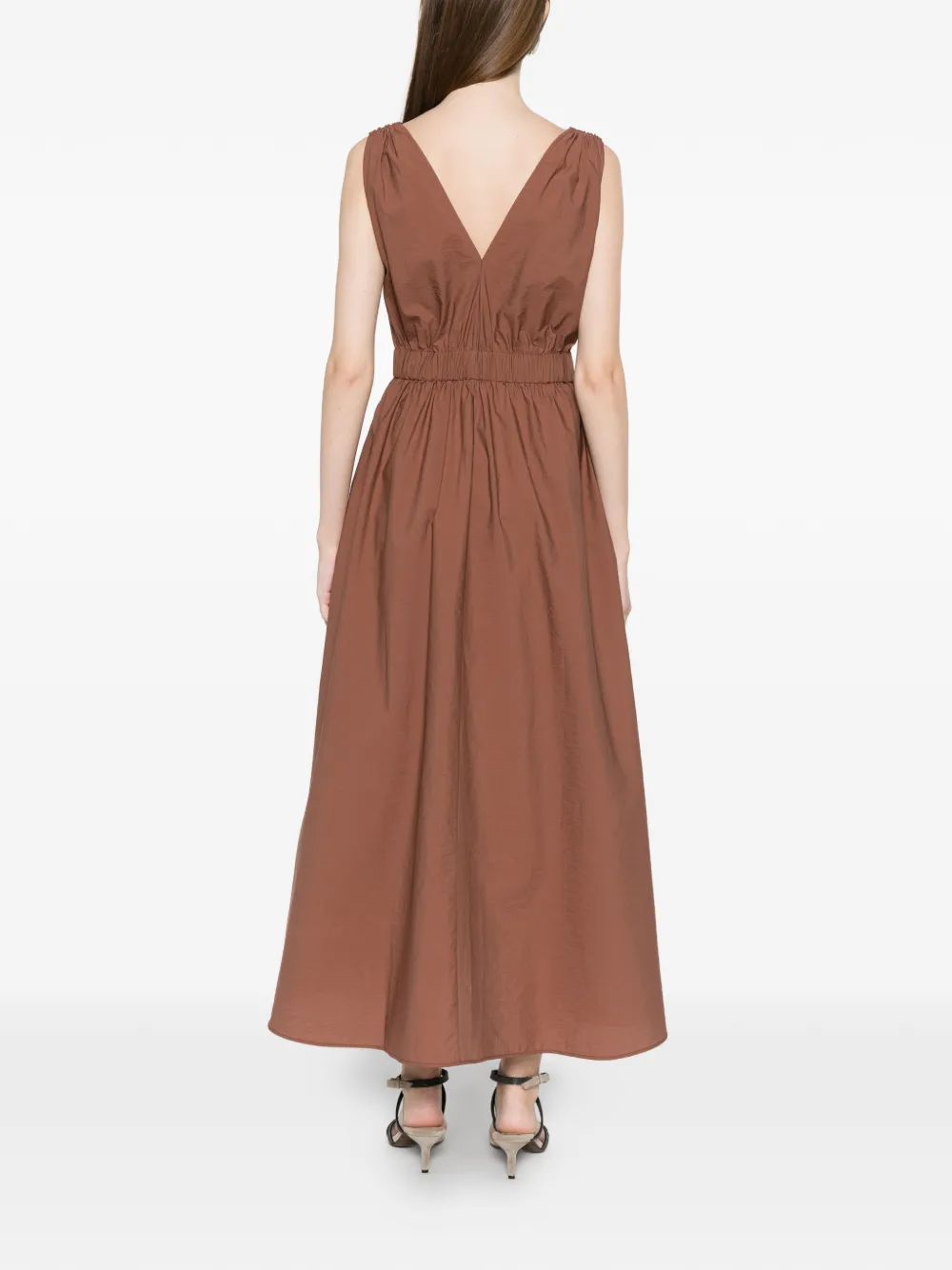 Brunello Cucinelli Jurk met kralen en V-hals Bruin
