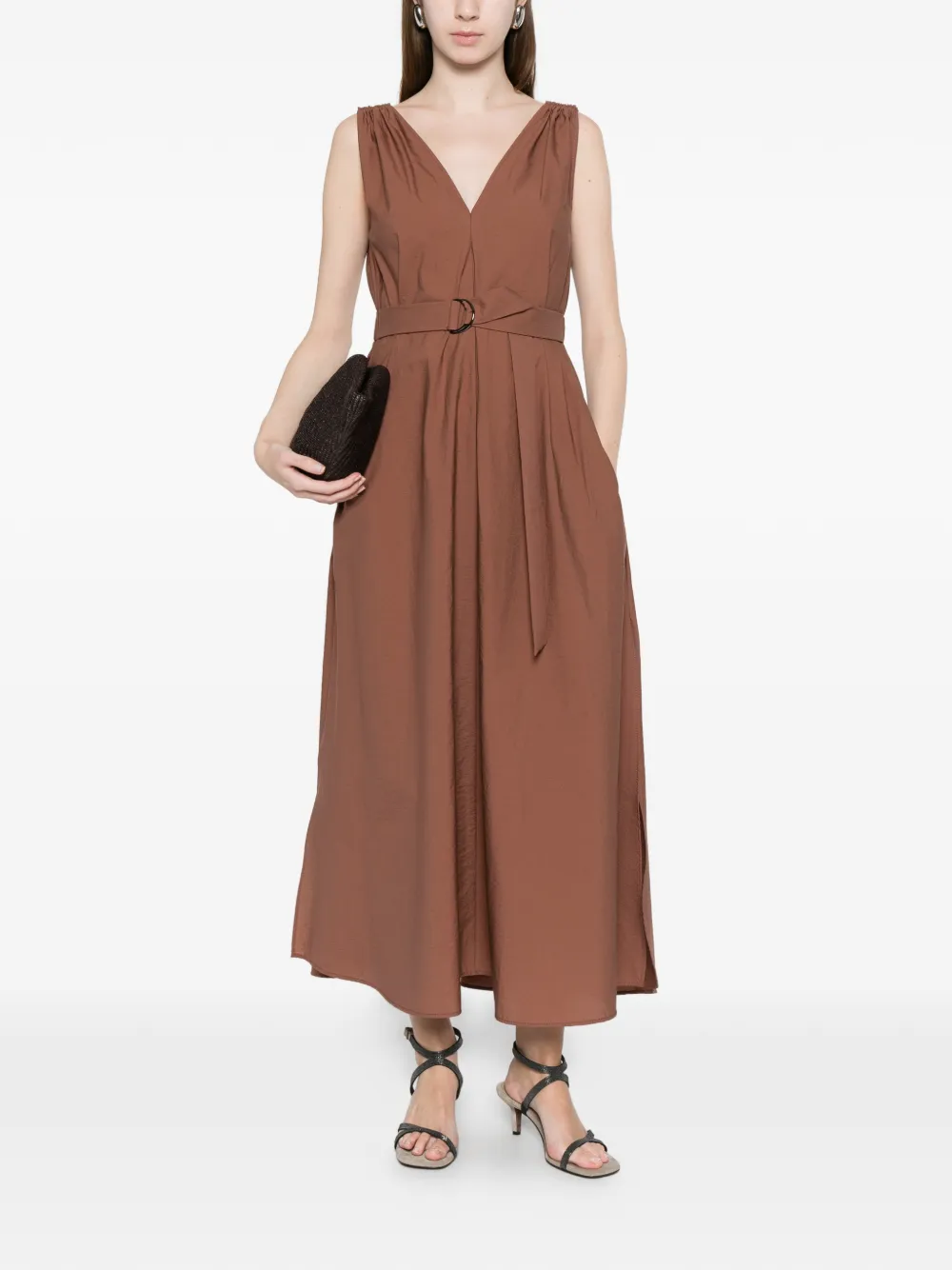 Brunello Cucinelli Jurk met kralen en V-hals Bruin