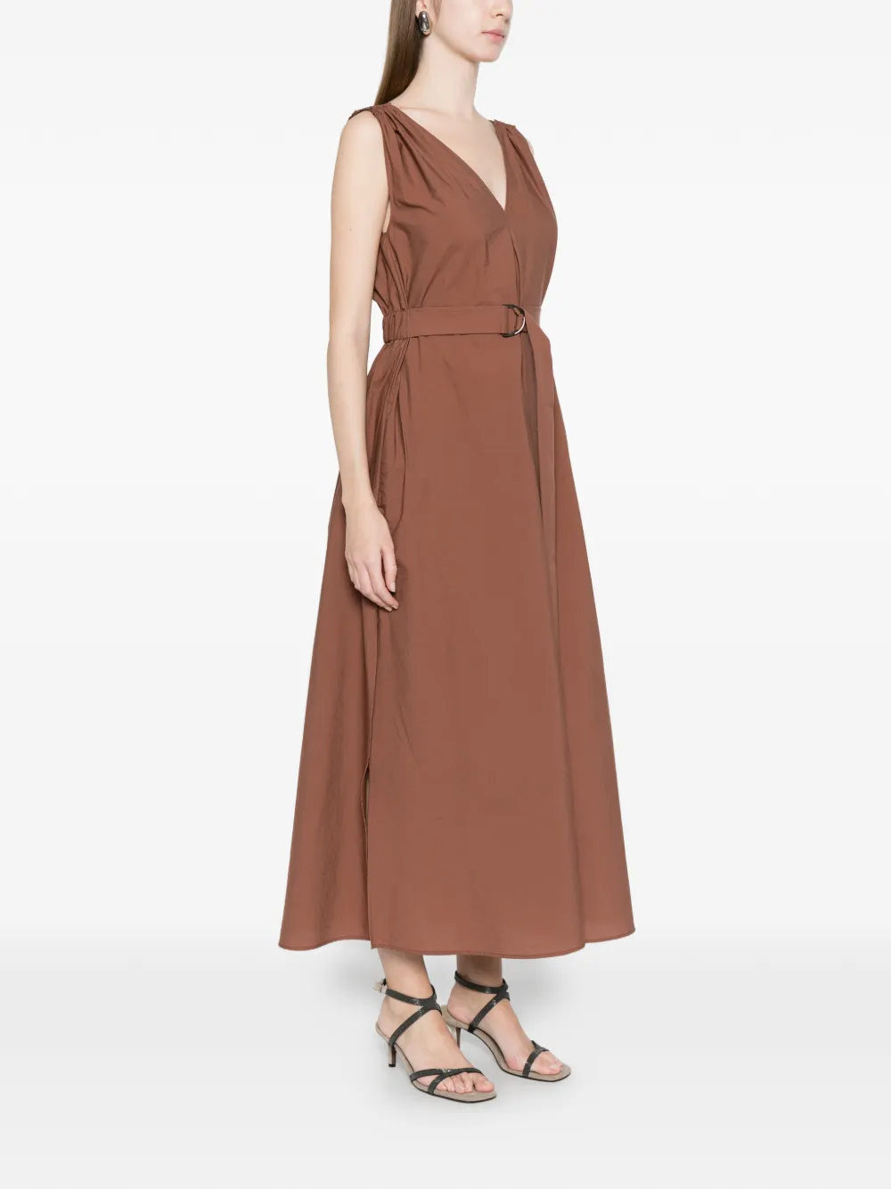 Brunello Cucinelli Jurk met kralen en V-hals Bruin