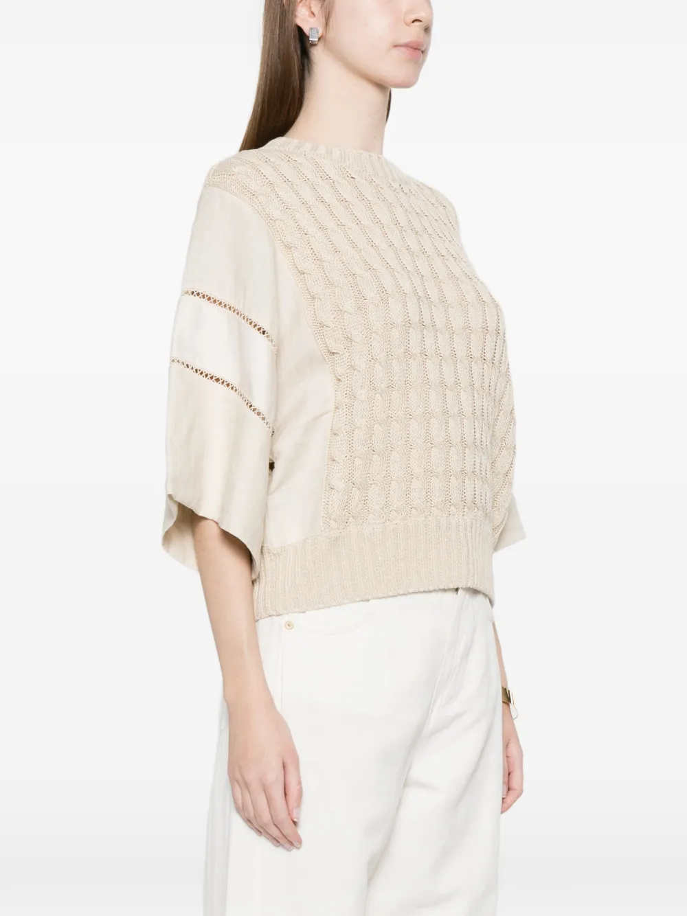 Max Mara Kabelgebreide trui met vlakken Beige