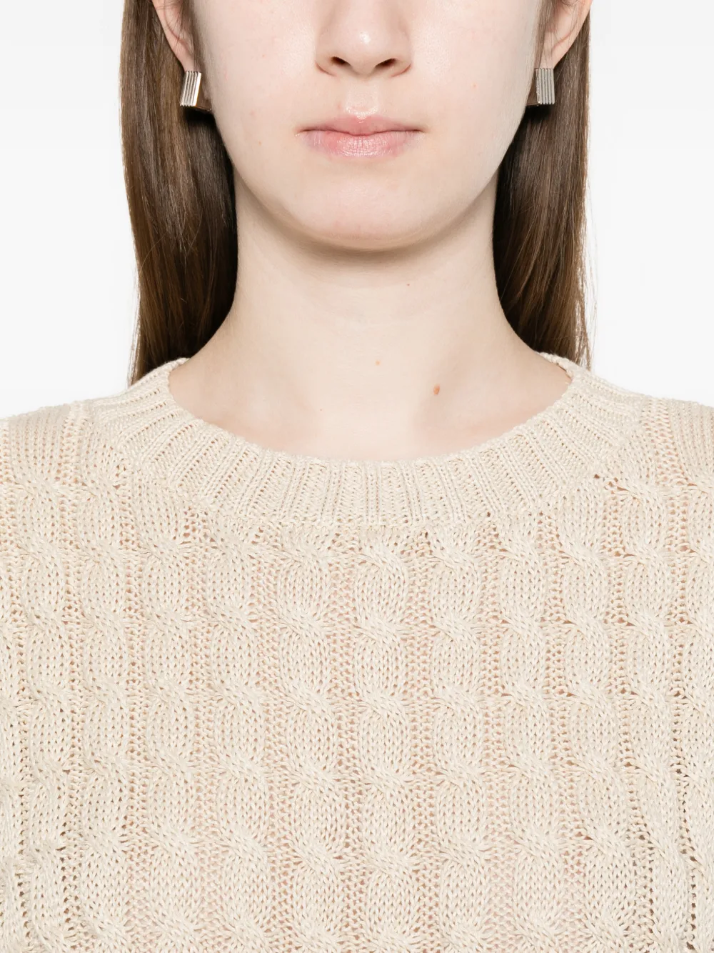 Max Mara Kabelgebreide trui met vlakken Beige